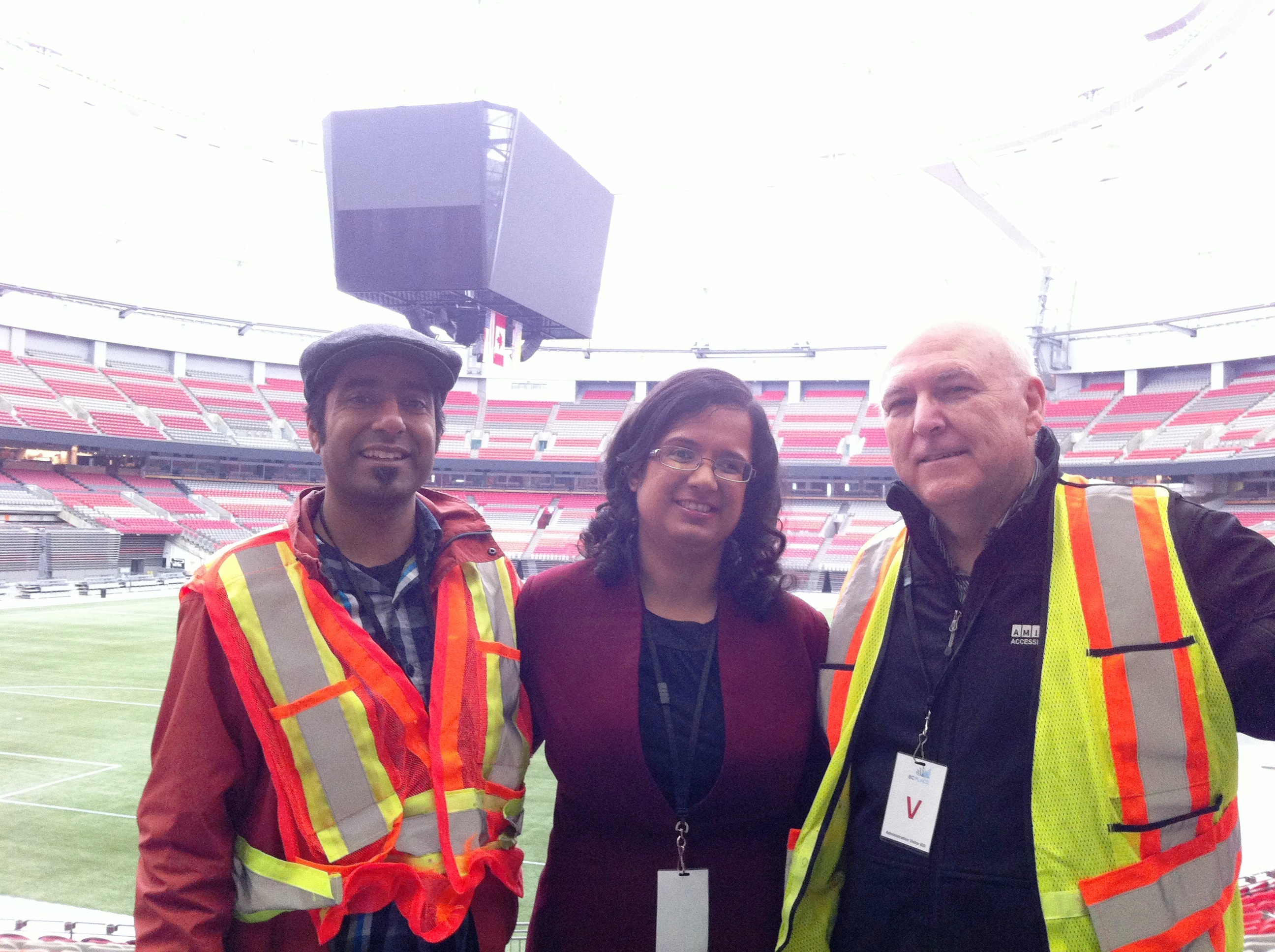 Kristy at BC Place with producer, John Harris and videographer, Amit Tandon